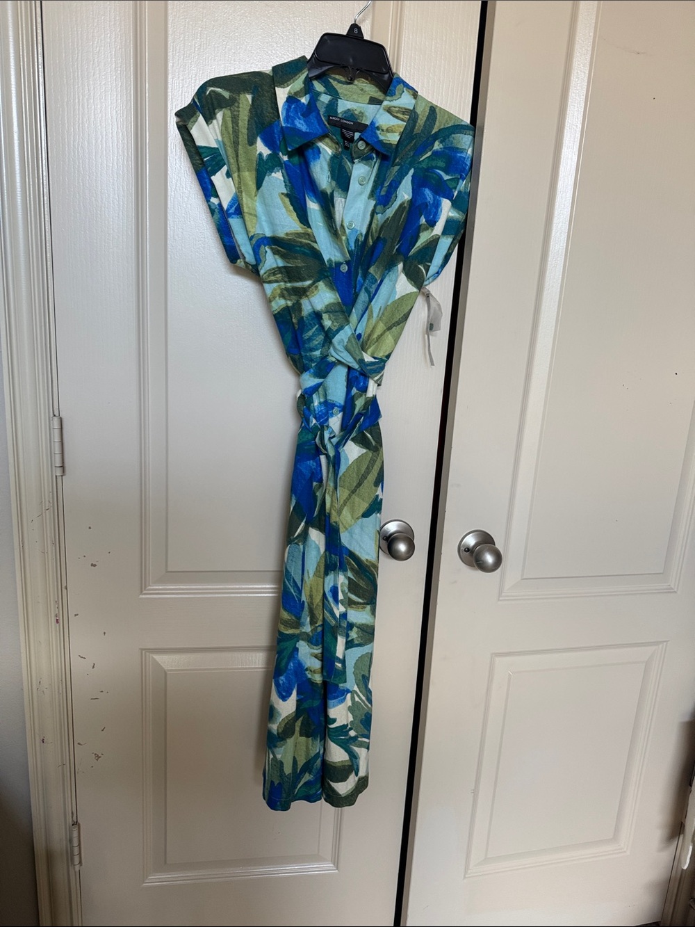 Maggy London Blue and Green Floral Midi Dress